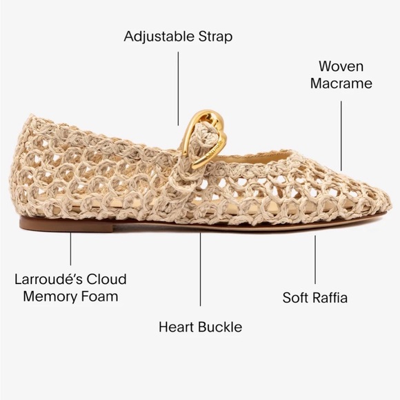 Larroude Beige Woven Flats with Gold Buckle - Picture 5 of 12